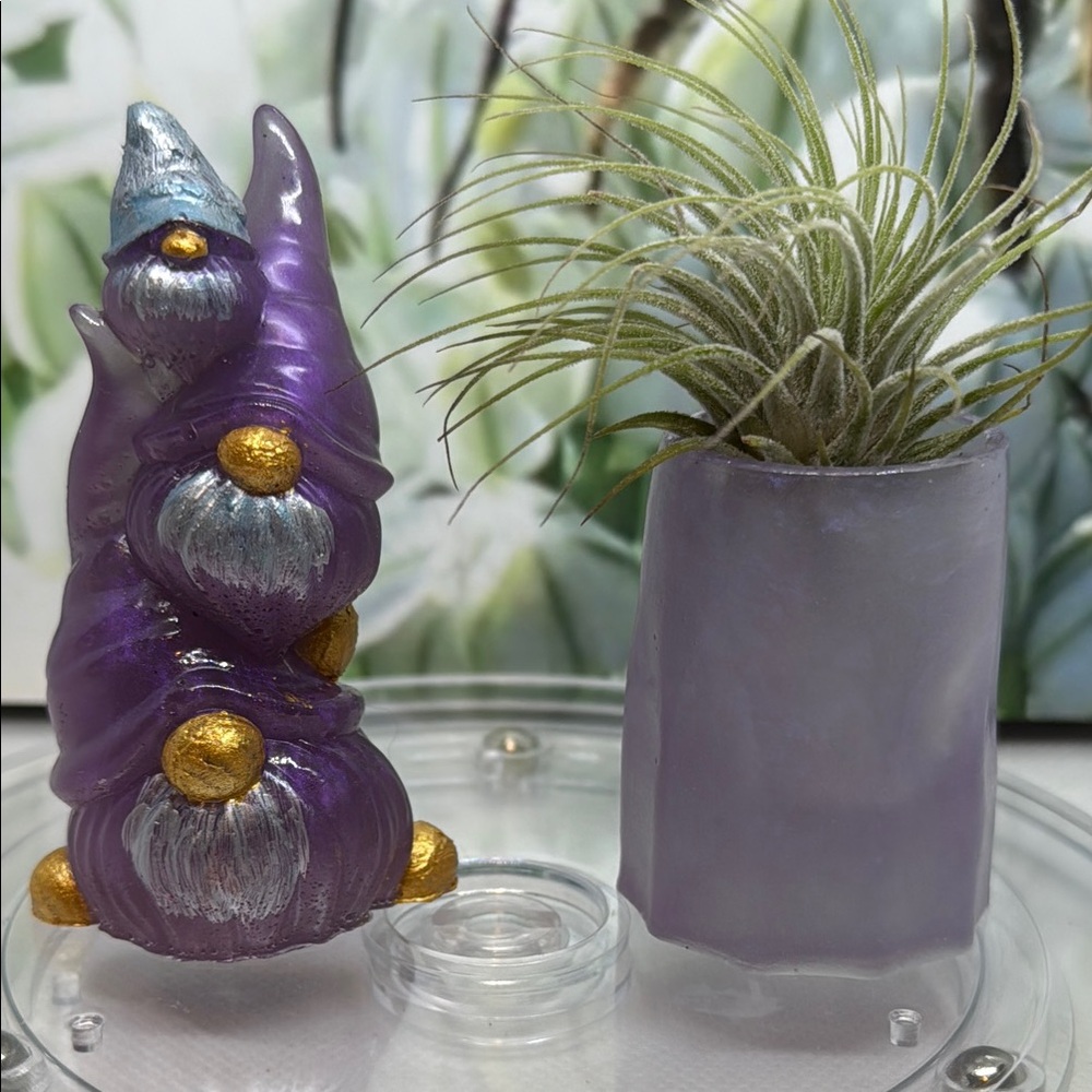 Purple Gnome Figurine with Air Plant Holder